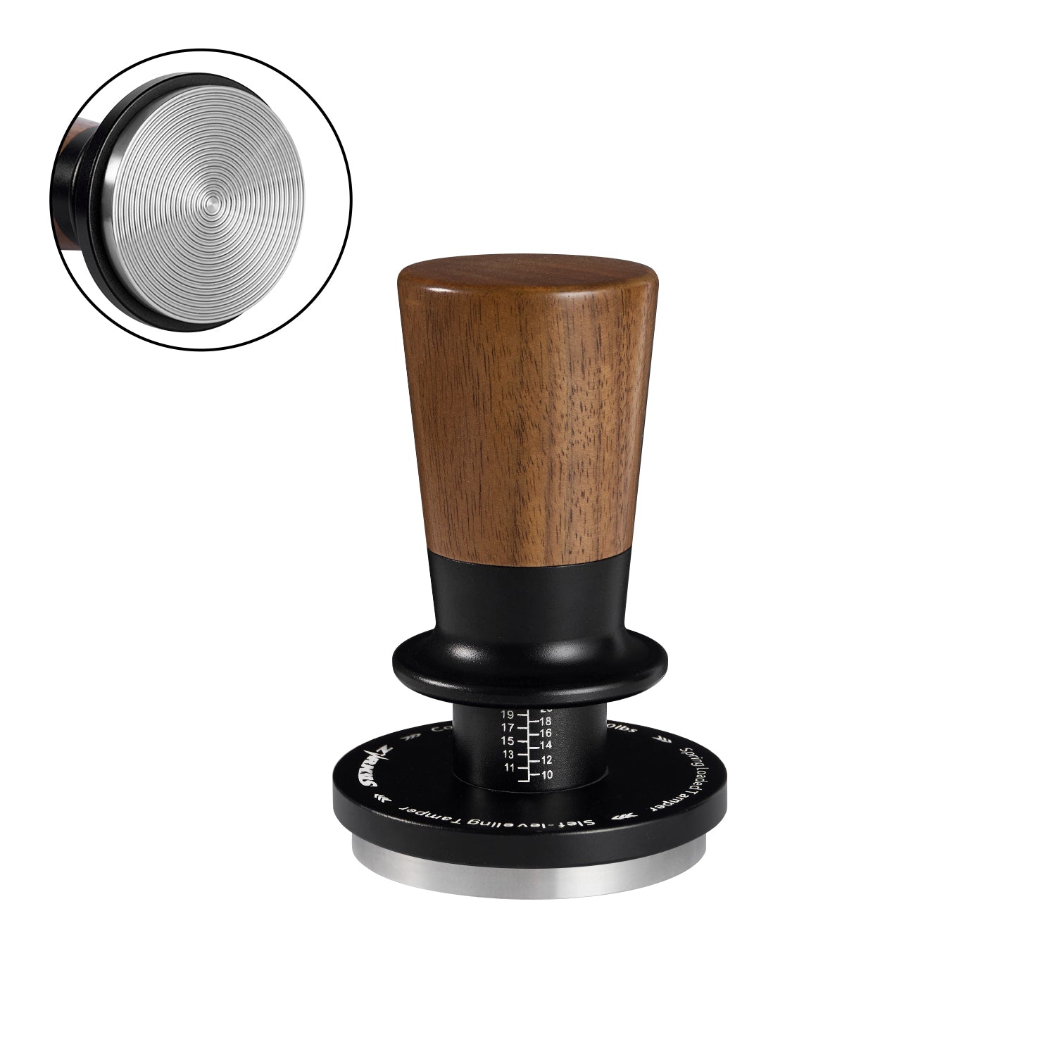 zirkus constant pressure self-leveling coffee tamper with walnut handle 2