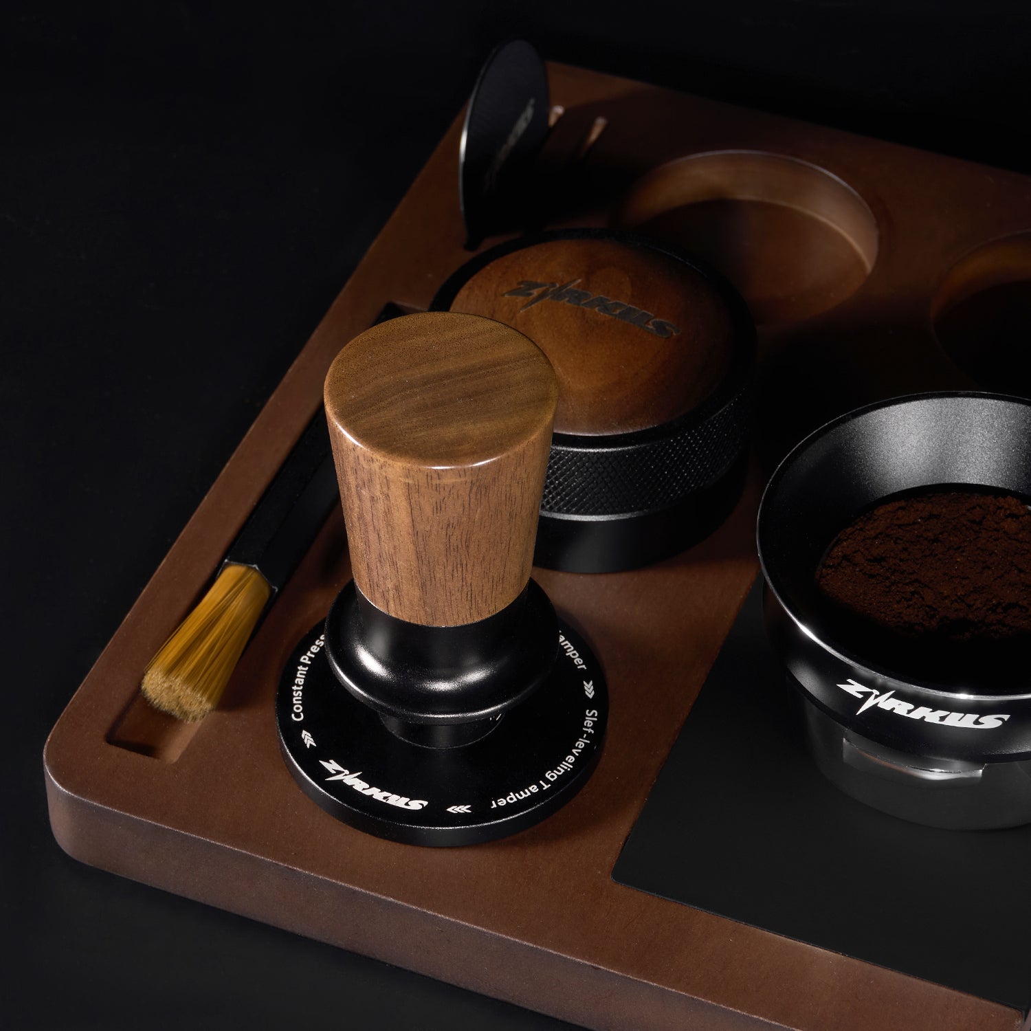 zirkus constant pressure self-leveling coffee tamper with walnut handle 7