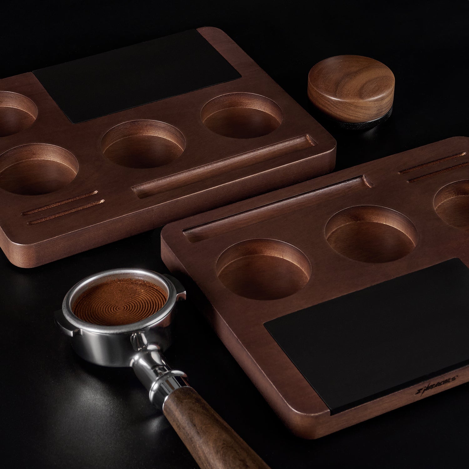 Zirkus Sapele Wood Espresso Tamping Station Barista Tool Organizer