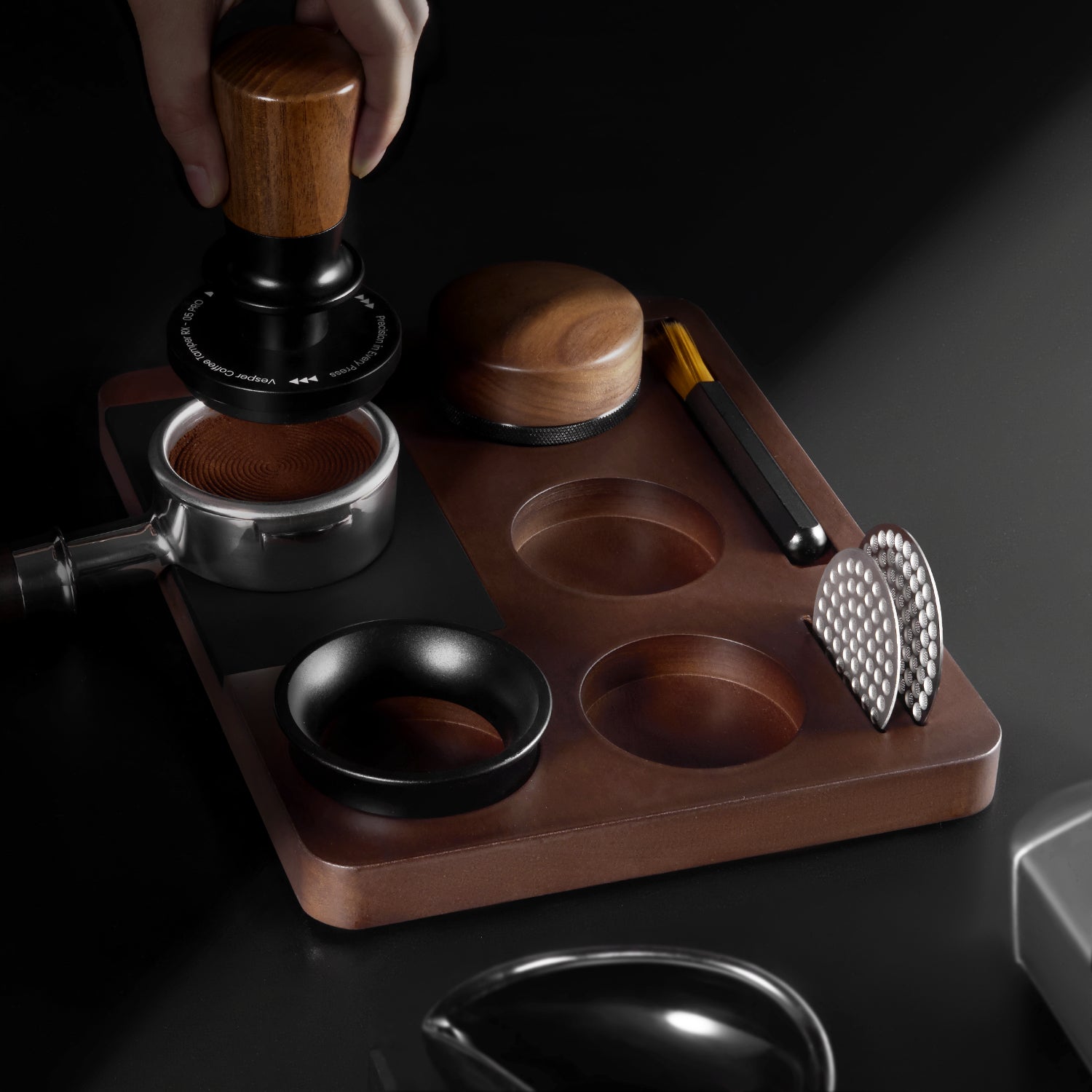 Zirkus Sapele Wood Espresso Tamping Station Barista Tool Organizer