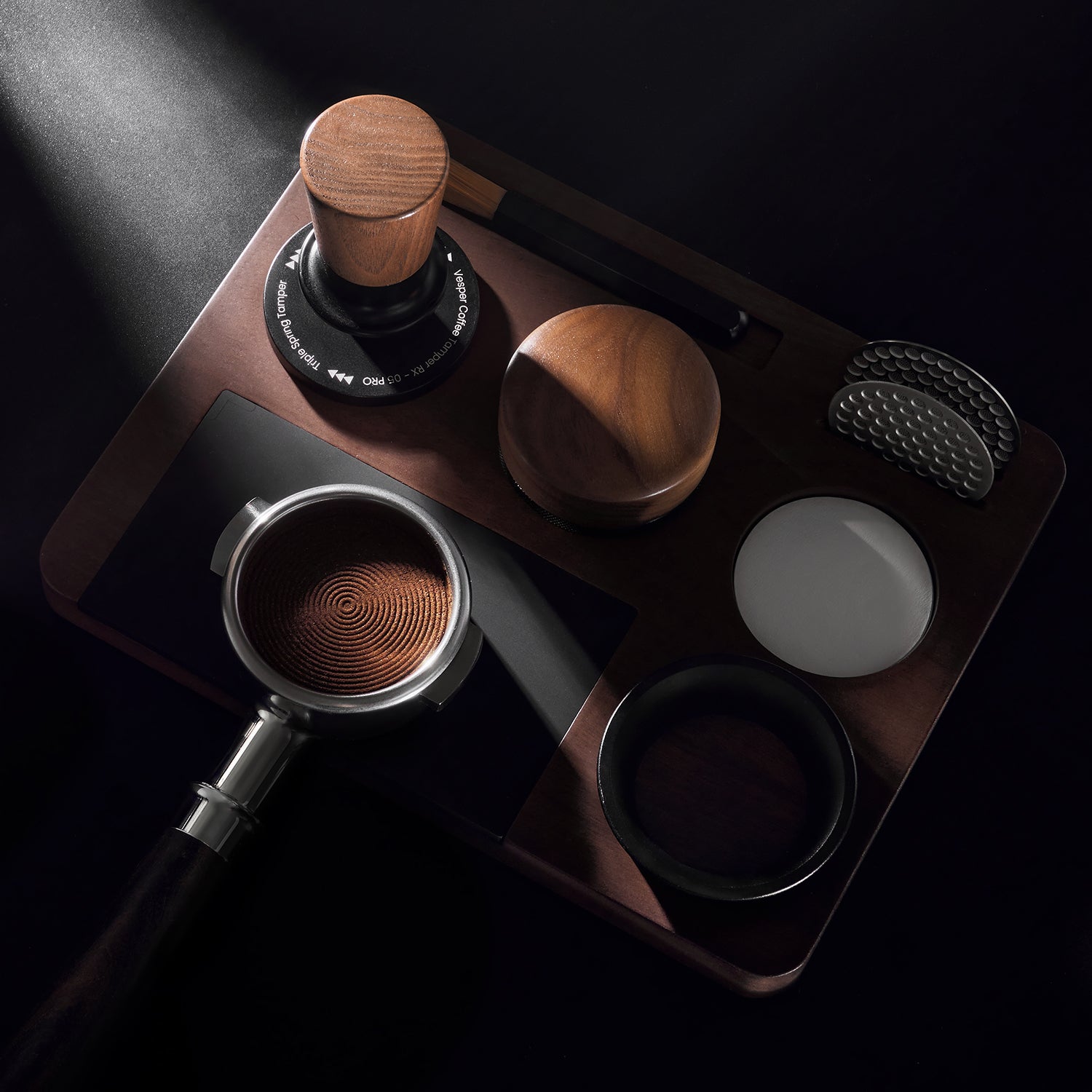 Zirkus Sapele Wood Espresso Tamping Station Barista Tool Organizer