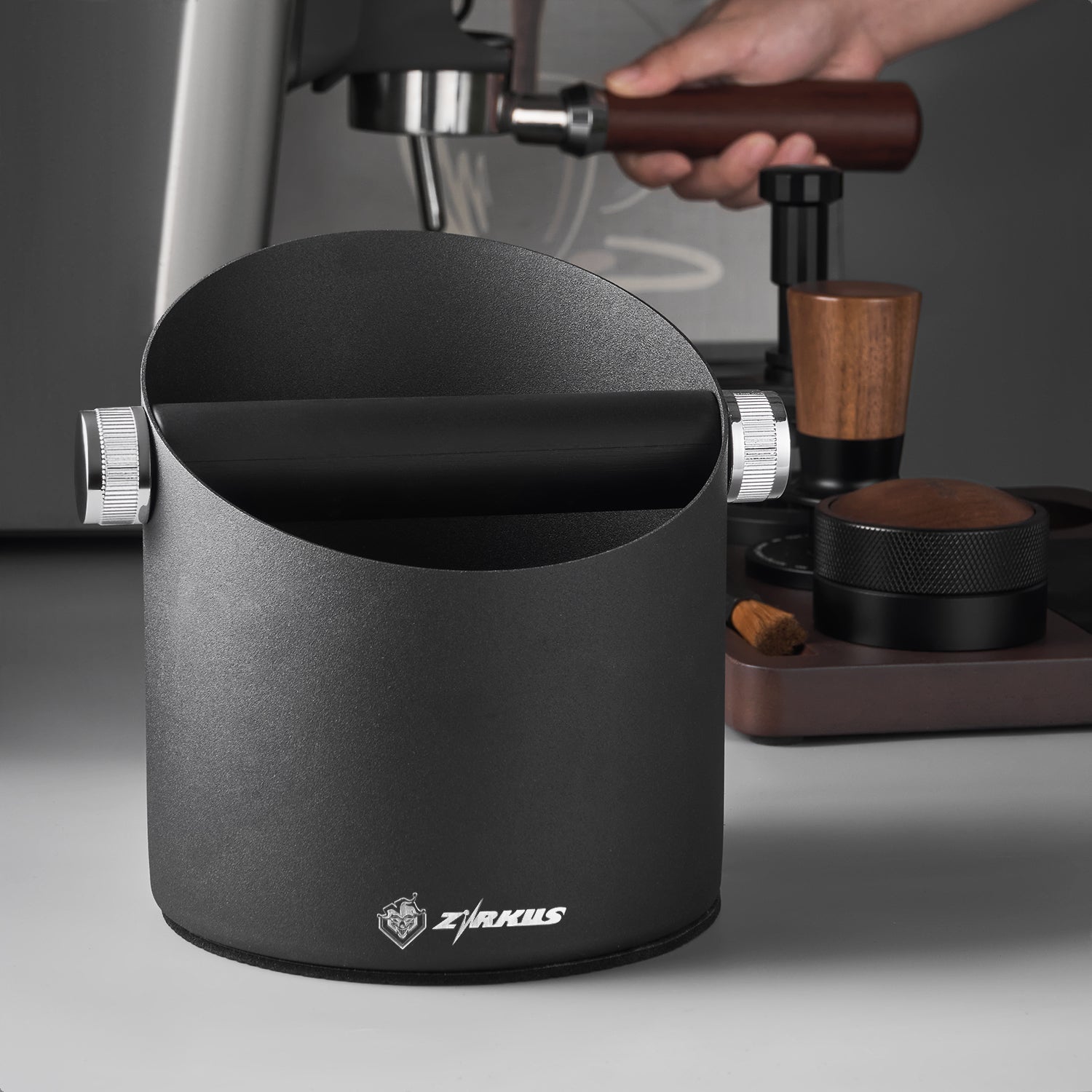 zirkus metal espresso coffee knock box with silicone bar 1