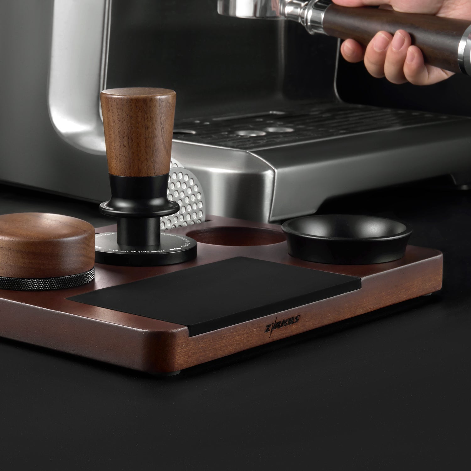 Zirkus Sapele Wood Espresso Tamping Station Barista Tool Organizer