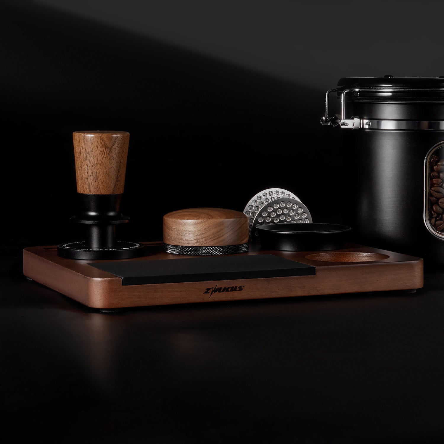 Zirkus Sapele Wood Espresso Tamping Station Barista Tool Organizer
